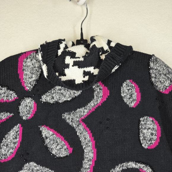 Vtg J B Diffusion Womens Sweater M Black Pink Turtleneck Art To Wear Abstract - Picture 10 of 12